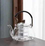 ZENATION Japanese Style 950ml Glass Teapot with Removable Infuser, Stovetop Safe Tea Kettle, Blooming and Loose Leaf Tea Maker Set (Clear)