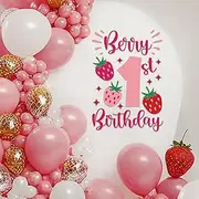 Strawberry 1st Birthday Decal for Balloon Arch - Peel & Stick Decor for Baby Girl's Party