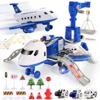 在飛比找momo購物網優惠-【CUTE STONE】仿真聲光警察運輸飛機玩具15件組(飛