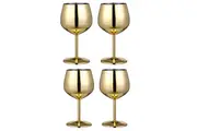 4Pcs Stainless Steel Stemmed Wine Glasses Shatter Proof Unbreakable Wine Goblets-Gold