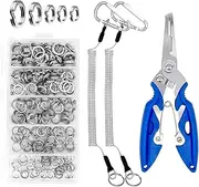 Waltool 203Pcs [5 Sizes] Fishing Split Rings Assortment Kit with Fishing Pliers and Fishing Lanyard, Stainless Steel Double Flat Lure Tackle Connector 30lb to 120lb Test for Trolling Jigging Offshore