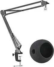 Blue Snowball Mic Boom Arm with Foam Windscreen, Suspension Boom Scissor Arm Stand with Pop Filter Cover for Blue Snowball iCE Microphone by SUNMON