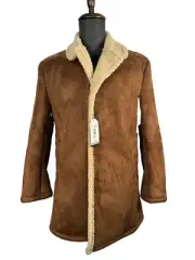 NEW BEN SHERMAN Mens Brown SHERPA Suede Peacoat Topcoat Overcoat Jacket SIZE 'S'