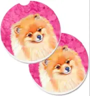 Caroline's Treasures Pink Pomeranian Set of 2 Cup Holder Car Coasters 6.5cm