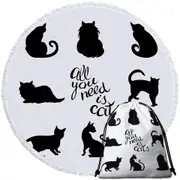 Black and White All You Need is Cats Round Beach Towel