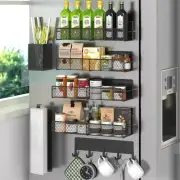 Magnetic Spice Rack for Refrigerator, 7 Pack Metal Magnetic Shelf Black, Moveabl