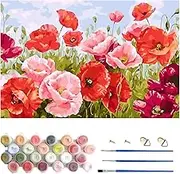 DIY Flower Paint by Numbers Kits, 1Pcs 40 * 50cm Canvas (Without Frame), 3Pcs Paintbrushes and 24 Colors Paint,Home Decor Wall Art.