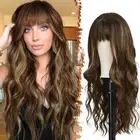 Long Wavy Highlight Wig With Bangs - 26 Inch Long Wavy Wig with Bangs for Wom...