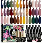 MEFA 20 Colors Gel Nail Polish Kit, 2024 Nude Pink Brown Glitter Nail Polish Soak Off Burgundy Red Blue Green Gold Gel Polish Set with Glossy Matte Top Base Coat Nail Art Manicure DIY Salon Gifts