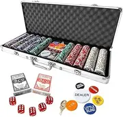 Casino Poker Chips Set, 500PCS 11.5 Gram 6 Colors Casino Chips Poker Set with Aluminum Travel Case,6 Buttons，2 Decks of Cards, 5 Dice, for Texas Holdem Blackjack Gambling