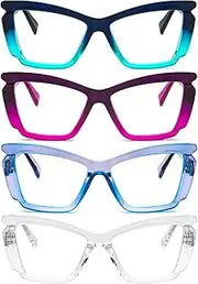 KoKoBin 4 pack stylish Reading Glasses for Women Trendy Large Blue Light Blocking Readers with Spring Hinge