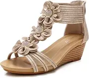 [XUEMML] Women's Summer Sandals，Ladies Faux Leather Open Toe Sling Back Summer Sandals，Bohemian Wedge Platform Shoes Flip Flop (Color : Beige, Size : EU40)