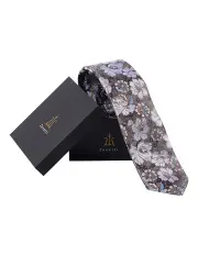 [Ferrari Formalwear] Tie & Hank Set in Grey Floral