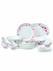 Cello Imperial Red Rose Fantasy Opalware Dinner Set, 33 Pieces, White