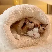 Djowyh Cat Sleeping Bag, Linen Fabric Bed Cave, Cat Bed Cave, Cat Beds, Soft and Washable Cat Sleeping Bag, Easily Accessible Design for Cats and Small Dogs