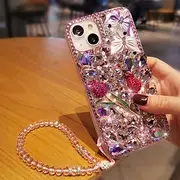 Phone Case Luxury Bling Diamond Phone Case for iPhone15 14 Pro Max Transparent Rhinestone Gir's Rose Cases for iPhone 15 14 13 Pro Max