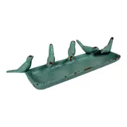 Metal 26cm Birds Feeding Rectangle Tray Trinket Storage Home Desk Decor Green