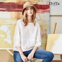 在飛比找momo購物網優惠-【Diffa】氣質拼接鏤空花上衣-女