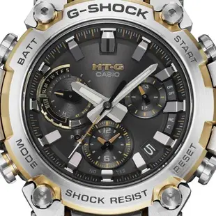 【CASIO 卡西歐】G-SHOCK MT-G 碳纖維核心 太陽能藍芽電波手錶 銀X金 MTG-B3000D-1A9_50.9mm