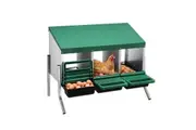 3 Hole Chicken Nesting Box Roll Away Hen Laying Boxes Chook Poultry Egg Nest Brooder Coop Roost Perch Galvanised Steel Plastic with Stand