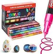 Guangna 120 Acrylic Paint Markers, Hardhead Extra Fine Tip Acrylic Paint Pen, Waterproof,Ideal for Wood, Metal, Plastic, Canvas, Fabric, Glass, Ceramic, Rock Painting DIY Art Supplies