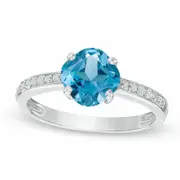 7.0mm Cushion-Cut Blue and White Topaz Ring in Sterling Silver
