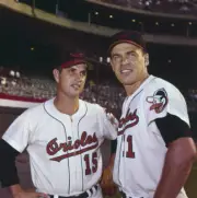 Gus Triandos & Hoyt Wilhelm 1960 Baltimore Orioles Baseball Old Photo