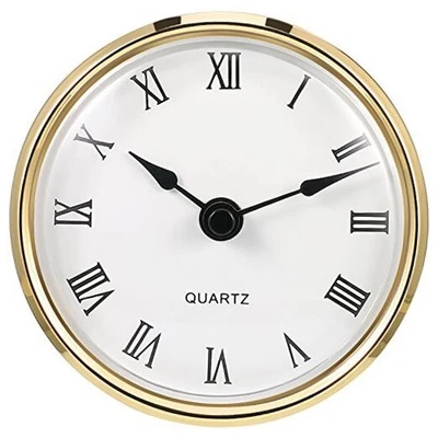 3-1/8 Inch (80 Mm) Quartz Clock Fit-up/Insert with Roman Numeral, Round Gold
