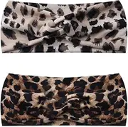 Animal Leopard Print Hair Accessories for Women Girls Leopard Hair Band for Curly Thin Hair Scarf Headband for Thick Fine Hair Bandana Boho Cotton Leopard Headband for Washing Face Spa Headbands 2 Pcs