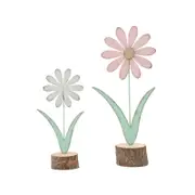 Willow & Silk Set/2 Tabletop Decor Pastel Flowers on Wood Base Figurines