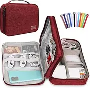 [SWLIFL] Travel Electronics Organiser,Gadget Cable Electronics Accessories Storage Bag,with 12 PCS Cable Ties,for Adapter Travel Luggage Power Bank Charger, Earphone, Camera,Cord Packing Organise Red
