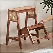 2 Tiers Bamboo Step Stool Climbing Stair Chair with Sturdy Structure,Multi-Purpose Foldable Step Stool Step Ladder for Bathroom,Bedroom,Kitchen(Style-1)