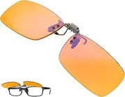 Flip Up Clip-On Amber Tinted 99% Blue Light Blocking Glasses for Driving Glare and Photophobia