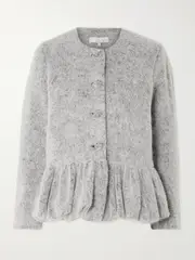 [LIBEROWE] LIBEROWE - Ruffled Brushed-knit Peplum Cardigan - Gray - large large Gray