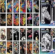 Scratch Rainbow Painting Art Paper Scratch Art Bookmarks Set for Adults&Kids Scratch Painting DIY Creative Gift 6.2''x2.8''(24Pcs)(Animal Series)