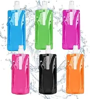 Lanpeeking Pack of 6 Foldable Water Bottles - Reusable and Flexible Collapsible Bottles, 480 ml BPA-Free Drinking Bottles with Clip for Outdoor Sports, Travel, Cycling and Hiking