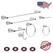 Kinla Chrome Bathroom Set - 5-Piece Towel Bars, Holder & Hook for Organization