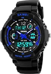[MIE] 50M Waterproof Fashion Watches Men Sports LED Digital Analog Watches Multifunctional Alarm Military Watch Blue