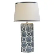 Blue Ceramic Lamp White Blue Trim Shade