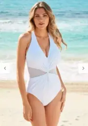 Miraclesuit 6537068 Illusionist Wrapture One-Piece Swimsuit SZ 16 White $182