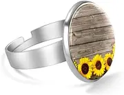 [FVQL] Adjustable Ring for Girls, sunflower and wooden board