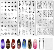 beinkmake 3Pcs Star Nail Stamping Plate Set Moon Planet Nail Stamping Templates French Line Tip Nail Stamp Plates Lovely Meteors Metal DIY Reusable Tools with Stamper Scraper for Manicure Printing