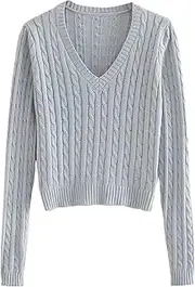 [LKIUGVV] Womens Sweaters Fashion V-Neck Solid Ladies Pullovers Female Knitted Long Sleeve Pulls Jumpers Autumn