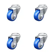 3.5 Inch Blue Polyurethane Wheel Swivel Bolt Hole Caster Set Service Caster