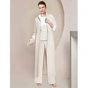 Jumpsuit / Pantsuit 3 Piece Mother of the Bride Formal Wedding Guest Elegant Scoop Neck Floor Length Lace Stretch Fabric 3/4 Length Sleeve Wrap Included with