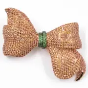 12.09ct Tsavorite and Sapphire 925 Sterling Silver Rose Gold Plated Bow Brooch