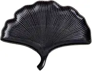 Decorative Bowls Fruit Bowl Countertop Fruit Basket Ginkgo Leaf Shape Fruit Plate Dessert Plate Ceramic Snack Snack Plate Simple and Elegant Fruit Plate Fruit Bowl for Kitchen Counter (Color : Black