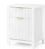 ALFORDSON Modern Bedside Table 2 Drawers,Stylish Wave Series, 50x 38x 63cm, Scandinavian Nightstand Side Storage Cabinet, 15mm Thick Board, for Bedroom, Living Room, White