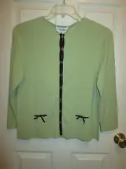 Bob Mackie Studio Ladies Sz L Green Button Front Silk/Nylon Sweater Top NWT