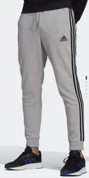 Adidas Essentials 3 Stripe Mens Fleece Joggers Pants Grey Tapered Large GK8824
